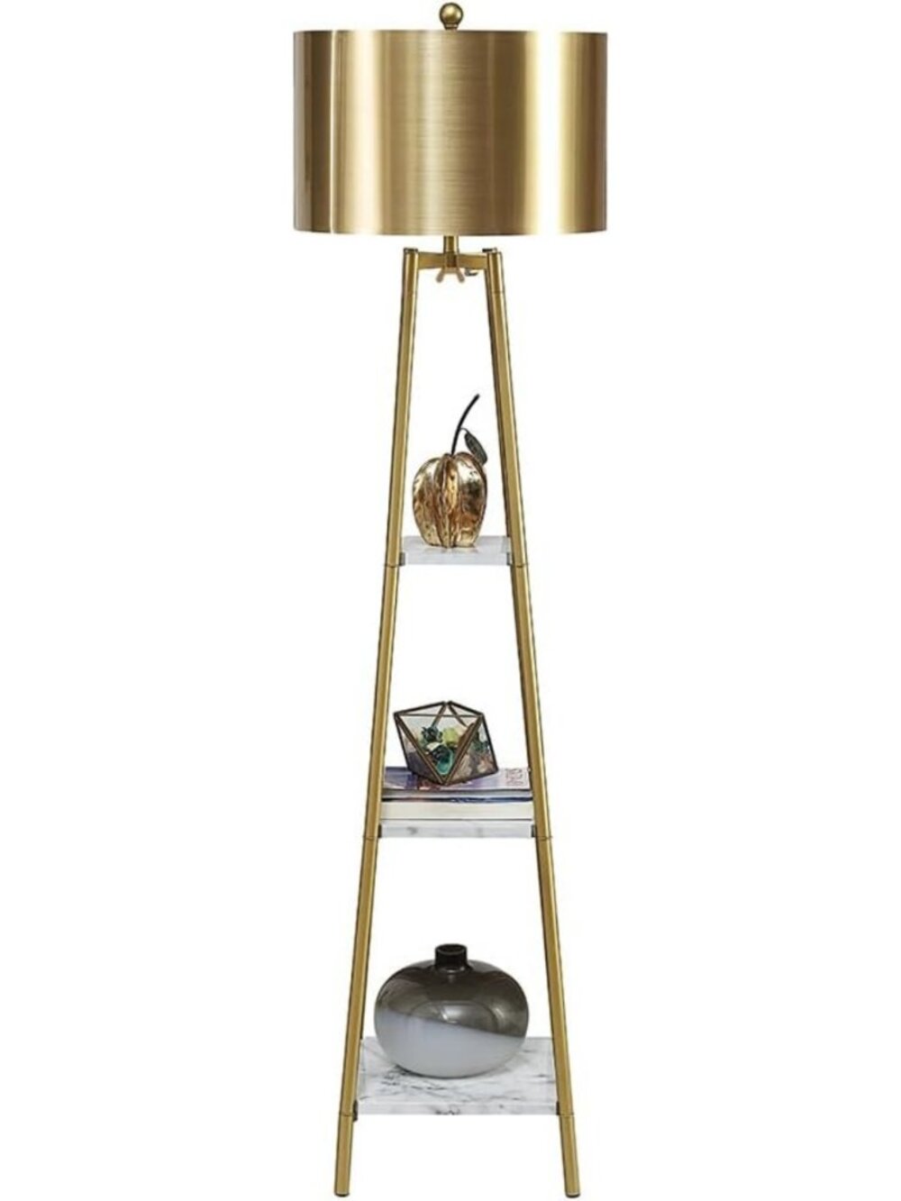 Modern Floor Lamp with Shelves, Gold Shade - Stylish Reading Light for Home